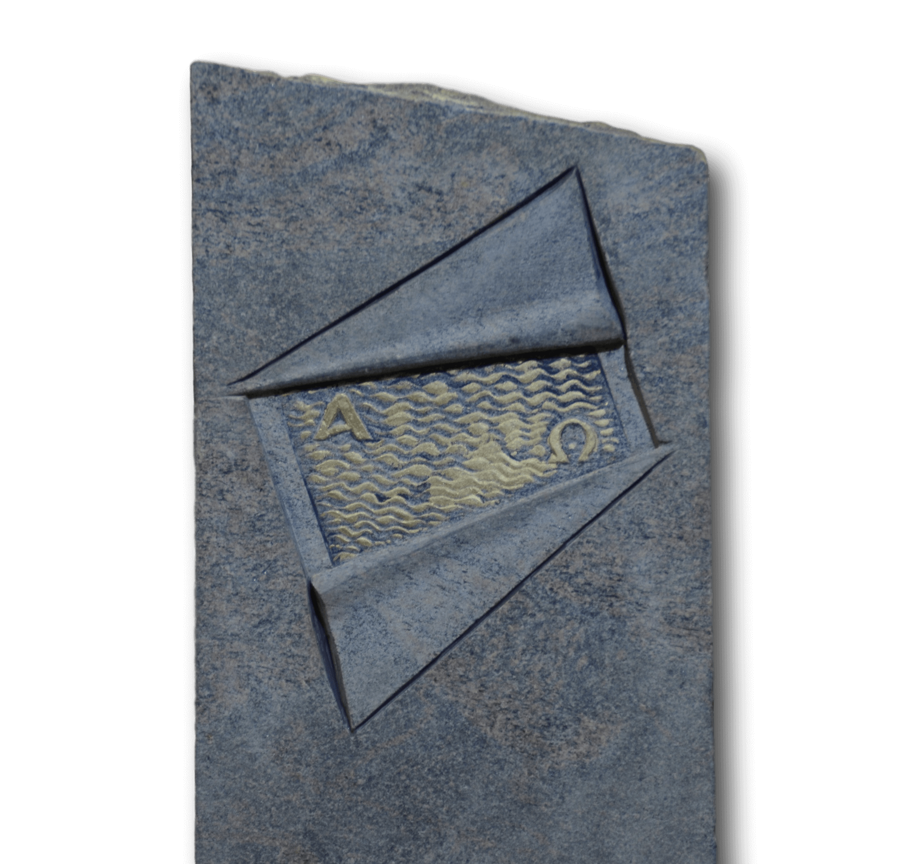 Gedenksteen met gebeeldhouwd Alpha en Omega teken - Afbeelding 2