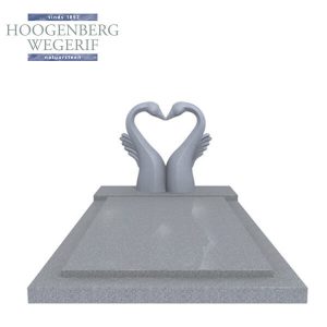 Grijs wit graniet grafmonument met gebeeldhouwde zwanen