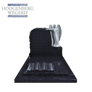 Zwart graniet grafsteen met gebeeldhouwde engel