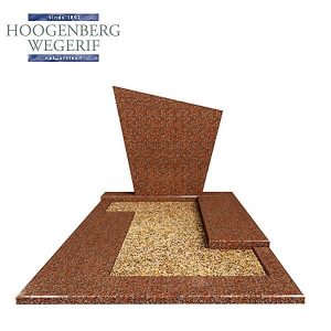 Rood graniet grafmonument met cr&egrave;me kleurig grint