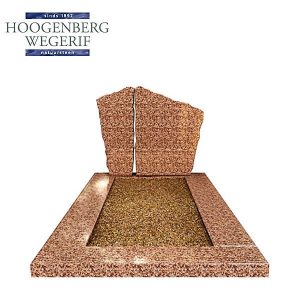 Rood graniet grafsteen met bekapte zijkanten