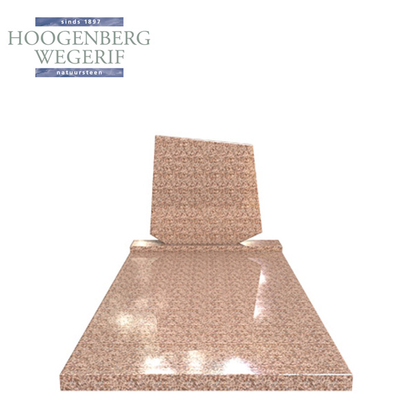 Rood graniet grafmonument met grondplaat