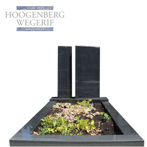 Tweedelig zwart graniet grafmonument