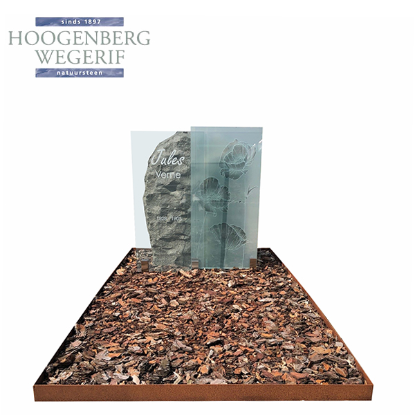 Ruwe steen met glasplaat excl. cortenstaal