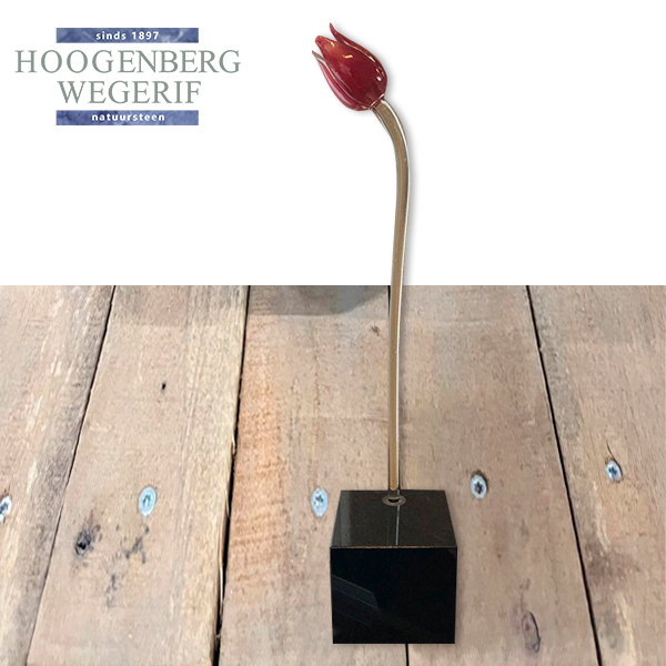 Glazentulp op zwart Granieten sokkel