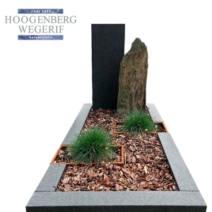 Monument Black Pearl leather touch met Franse Lei en cortenstalen plantenbakken